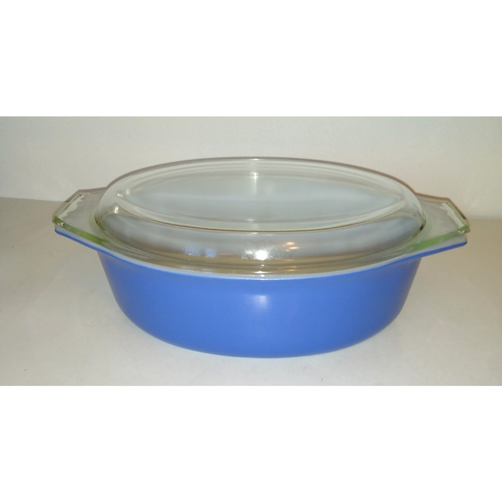 Pyrex Blue Oval Casserole Dish w Clear Lid Vintage 2-1/2 Quart 045